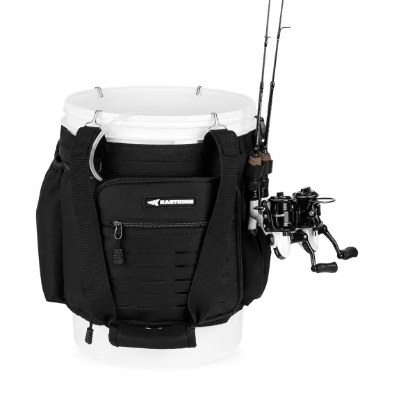 imageKastKing Karryall Fishing Bucket Organizer for 5 Gallon Bucket Ice Fishing Tackle Bag with Adjustable Buckle Rod ampamp Plier Holder and MultiPockets for Fishing Gear ampamp Accessories StorageBlackBlack