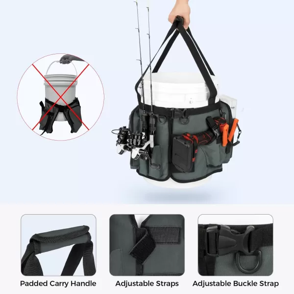 imageKastKing Karryall Fishing Bucket Organizer for 5 Gallon Bucket Ice Fishing Tackle Bag with Adjustable Buckle Rod ampamp Plier Holder and MultiPockets for Fishing Gear ampamp Accessories StorageBlackDark Gray