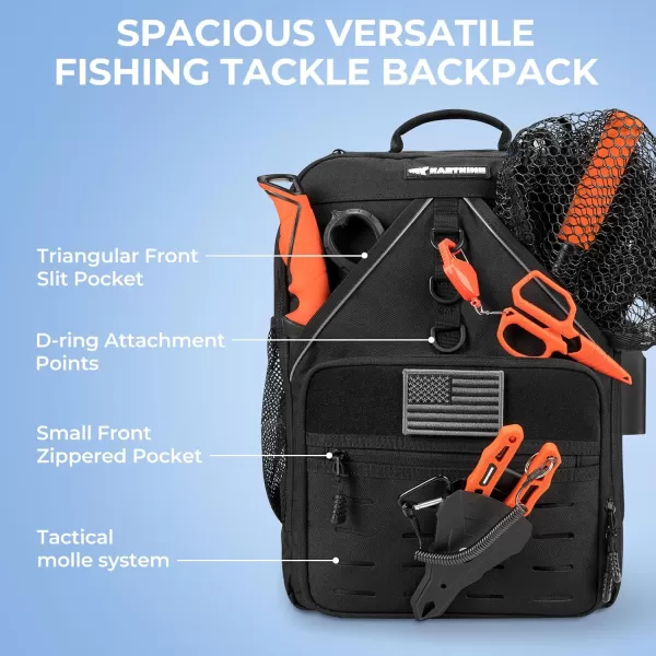 imageKastKing Karryall Medium Fishing Tackle Daily Backpack Large Storage Waterresistant Fishing Bag Store Gear and EquipmentBlack 4 Tackle Trays Included