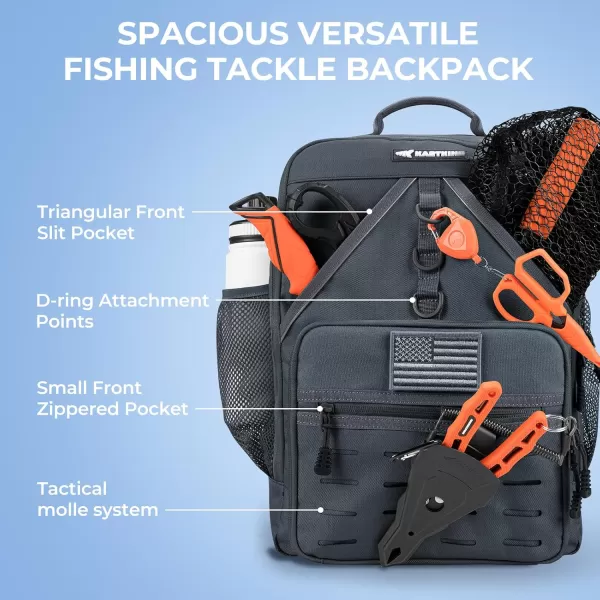 imageKastKing Karryall Medium Fishing Tackle Daily Backpack Large Storage Waterresistant Fishing Bag Store Gear and EquipmentGray