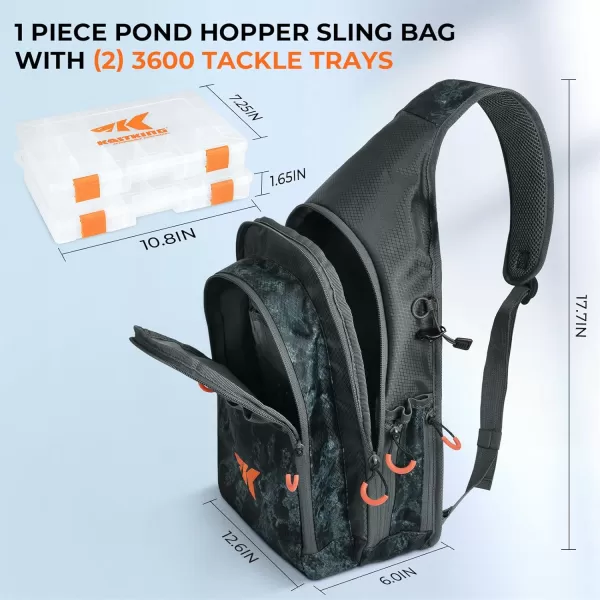 imageKastKing Pond Hopper Fishing Sling Tackle Storage Bag with 2 Tackle BoxesLightweight Sling Fishing BackpackSling Tool Bag for Fishing Hiking Hunting Camping177X 126X 6 Inches