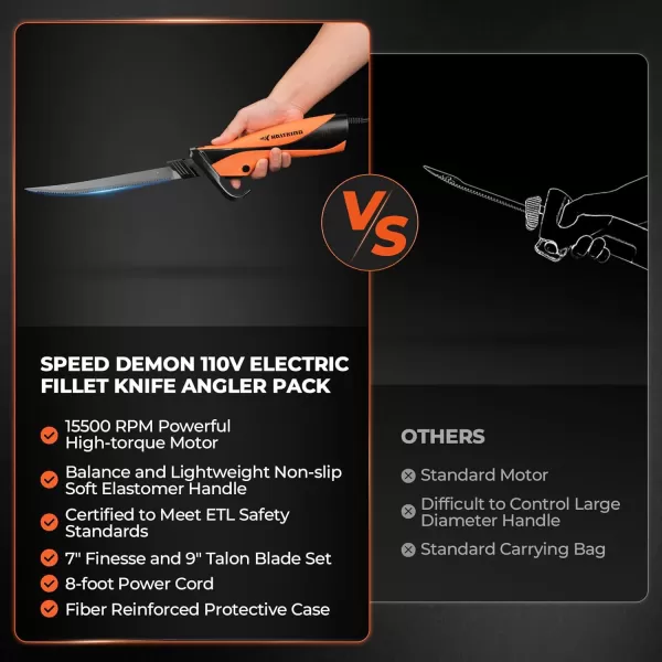 imageKastKing Speed Demon 110v Electric Fillet Knife Precision Cut with High Torque Motor ETL Certified Safety Balanced Lightweight Handle 2 Sets of Stainlesssteel Blades Water Resistant Case Included