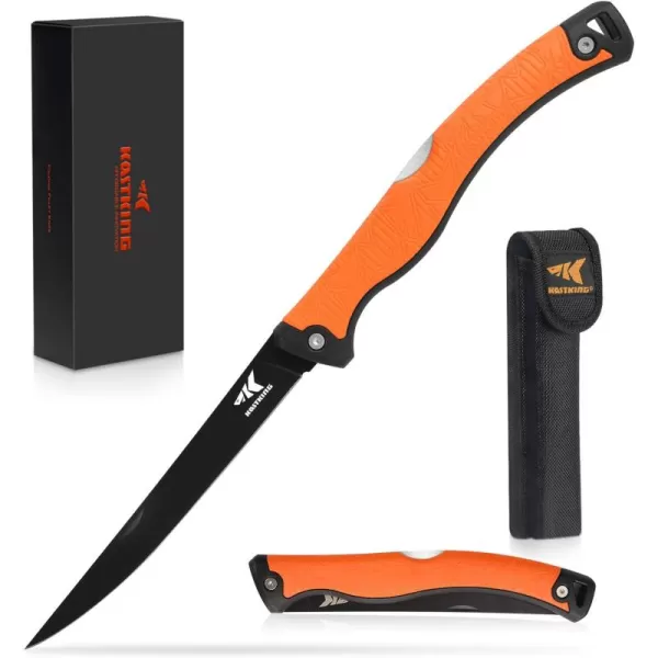 imageKastKing Folding FilletFishingCampingHunting Knife Razor Sharp G4116 German StainlessSteel Blade NonSlip Handles 13  inch overall Length only 7  inch folded Includes SheathOrange