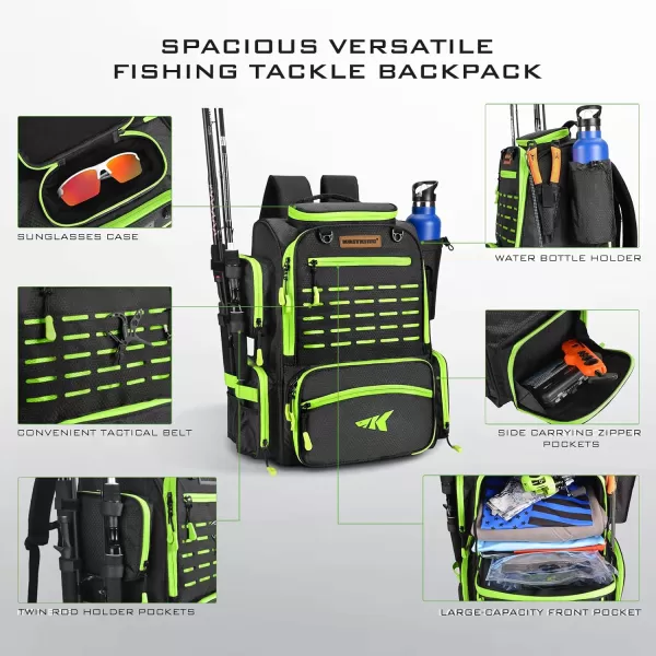 imageKastKing Bait Boss Fishing Tackle Backpack with Rod Holders4 Tackle BoxesRain Cover43L Large Storage for Fishing GearB Grass Green