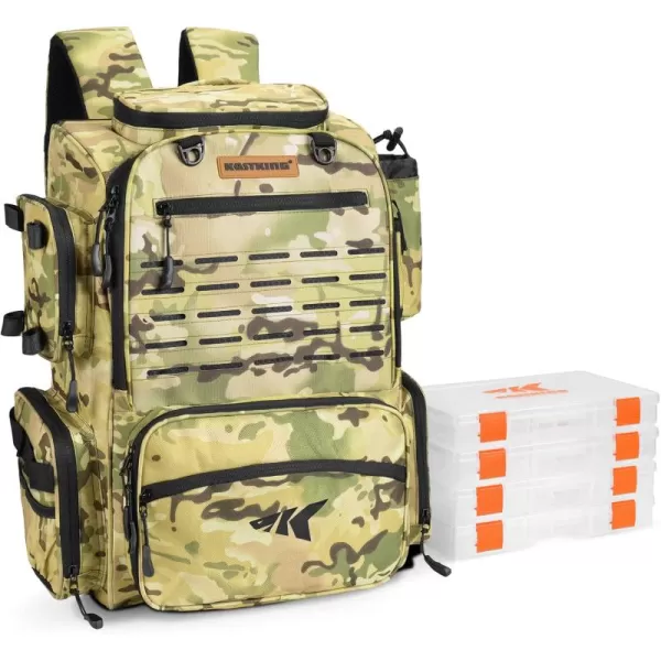 imageKastKing Bait Boss Fishing Tackle Backpack with Rod Holders4 Tackle BoxesRain Cover43L Large Storage for Fishing GearE Yellow Camouflage