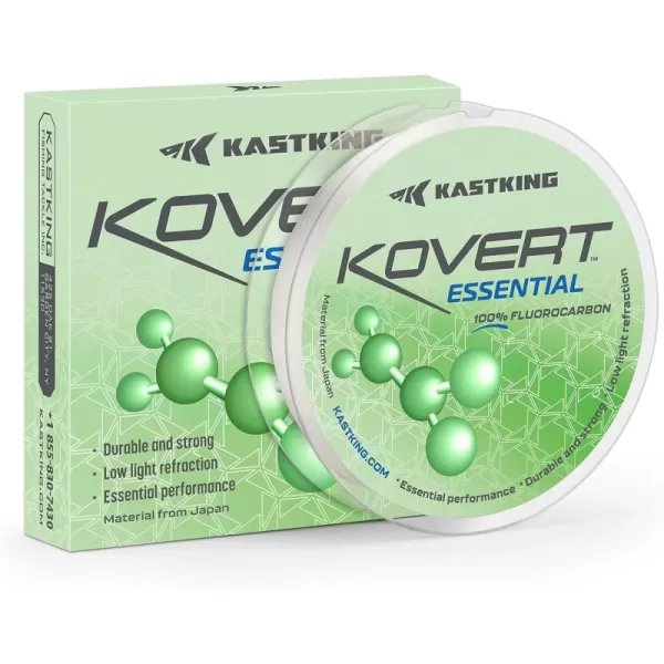 imageKastKing Kovert Essential 100 Fluorocarbon Fishing line Leader Material High Clarity Sensitive Low Visibility and Stretch Highly Abrasion Resistant Fast Sinking 2550200yard spools8LB