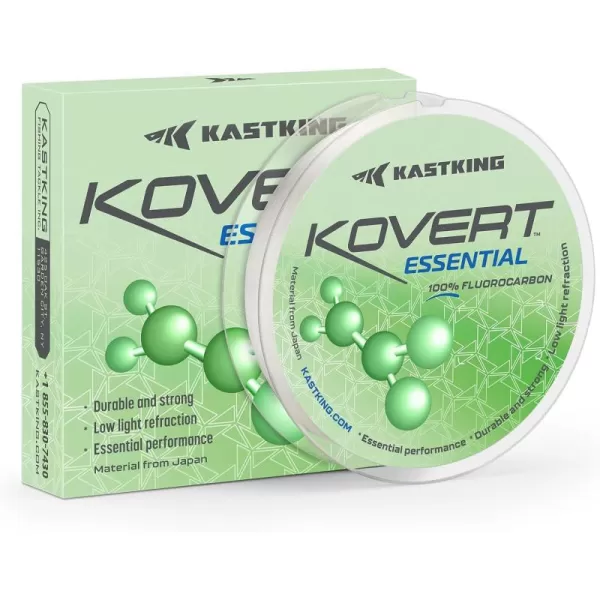 imageKastKing Kovert Essential 100 Fluorocarbon Fishing line Leader Material High Clarity Sensitive Low Visibility and Stretch Highly Abrasion Resistant Fast Sinking 2550200yard spools4LB