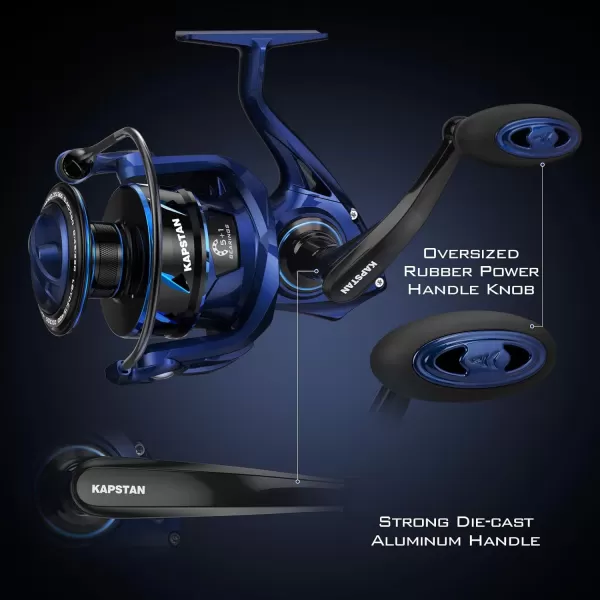 imageKastKing Kapstan SE Saltwater Spinning Reel  IPX6 100 Waterproof  Up to 55LBs Max Drag Big Game Fishing Reel  621 High Speed  CNC Aluminum Body 511 CorrosionResistance Bearing System  Blue3000 Automatic Bail Ipx6621