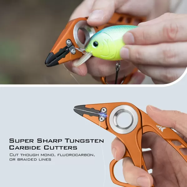 imageKastKing Micro Gila Fishing Pliers Integrated Finger Hole Aircraft Grade Aluminum Fishing Tools Saltwater Resistant Fishing Gear Tungsten Carbide Cutters CharcoalBurt Orange