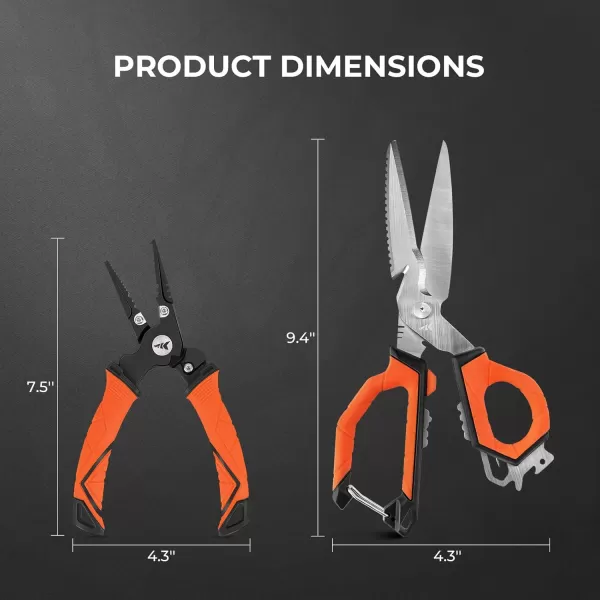 imageKastKing Paradox Fishing Tools Set Stainless Steel 9quot Bait Shears 75quot Angled Nose Pliers ampamp 9quot Fillet Knife with NonSlip Grips and Protective Sheaths9 Shears  75 Pliers