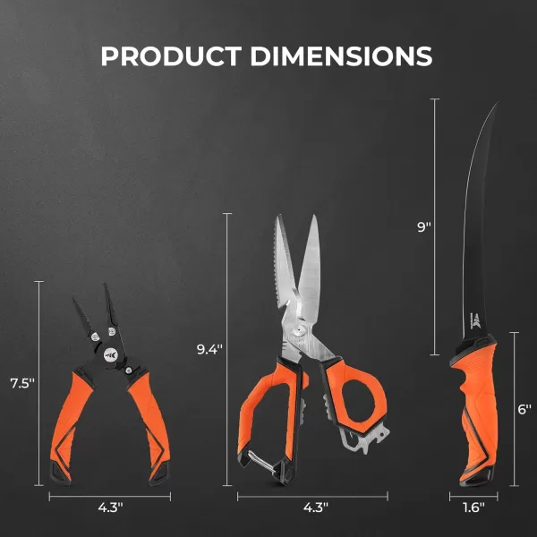 imageKastKing Paradox Fishing Tools Set Stainless Steel 9quot Bait Shears 75quot Angled Nose Pliers ampamp 9quot Fillet Knife with NonSlip Grips and Protective Sheaths9 Shears  75 Pliers  9 Knife