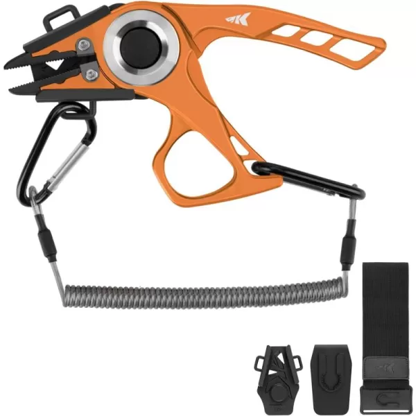 imageKastKing Micro Gila Fishing Pliers Integrated Finger Hole Aircraft Grade Aluminum Fishing Tools Saltwater Resistant Fishing Gear Tungsten Carbide Cutters CharcoalBurt Orange