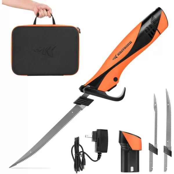 imageKastKing Speed Demon Pro Lithiumion Electric Fillet Knife  Cordless Rechargeable Fishing Knife with 4 Blades High Torque Motor with Extended Battery Life Ergonomic Handle and Custom Carry CaseA Angler Pack 2 Blades