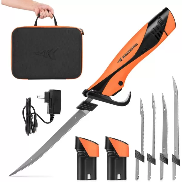 imageKastKing Speed Demon Pro Lithiumion Electric Fillet Knife  Cordless Rechargeable Fishing Knife with 4 Blades High Torque Motor with Extended Battery Life Ergonomic Handle and Custom Carry CaseB Guide Pack 4 Blades