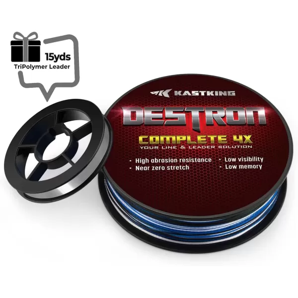 imageKastKing Destron Complete Braided Fishing Line and Leader Thin Diameter Superline Highly Abrasion Resistant Near Zero Stretch Perfectly Matched Braided Line ampamp LeaderX4Blue Camo