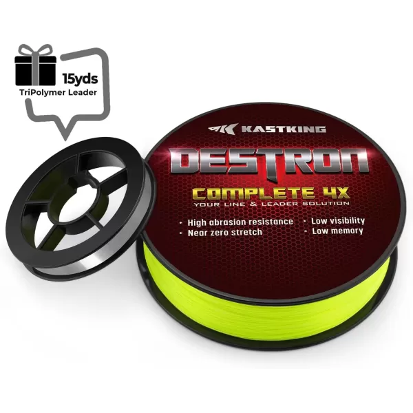 imageKastKing Destron Complete Braided Fishing Line and Leader Thin Diameter Superline Highly Abrasion Resistant Near Zero Stretch Perfectly Matched Braided Line ampamp LeaderX4Chartreuse