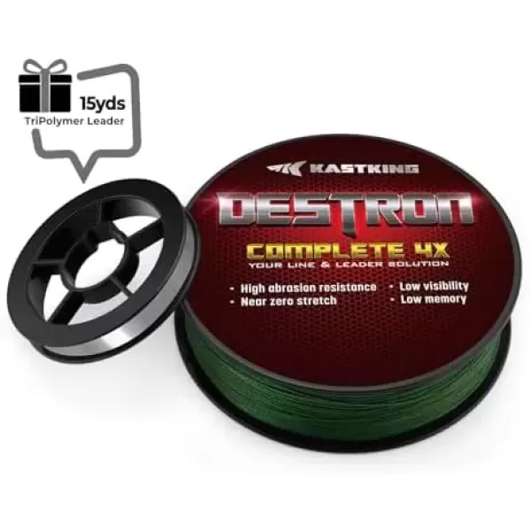 imageKastKing Destron Complete Braided Fishing Line and Leader Thin Diameter Superline Highly Abrasion Resistant Near Zero Stretch Perfectly Matched Braided Line ampamp LeaderX4Moss Green