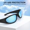 imageKastKing Raccoon Polarized Sport Sunglasses for Men and Women Wide Temple Wrap Ideal for Driving Fishing Cycling RunningFrame Matt Black Lens Smoke Ice Blue Mirror