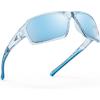 imageKastKing Chippewa Polarized Fishing Sunglasses UV400 Protection Full Wrap Frame Sports Cycling Sunglasses 10mm TAC LensesDgloss Tal Light Blue Frame  Smokeice Blue Mirror