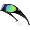 imageKastKing Raccoon Polarized Sport Sunglasses for Men and Women Wide Temple Wrap Ideal for Driving Fishing Cycling RunningFrame Gloss Black Lens Brown