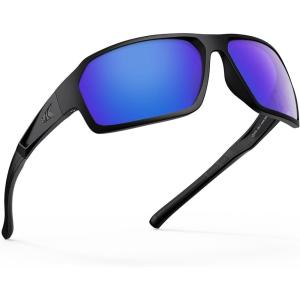imageKastKing Chippewa Polarized Fishing Sunglasses UV400 Protection Full Wrap Frame Sports Cycling Sunglasses 10mm TAC LensesCmatte Blacksmok Frame  Smokecobalt Mirror