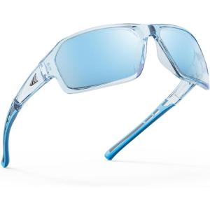 imageKastKing Chippewa Polarized Fishing Sunglasses UV400 Protection Full Wrap Frame Sports Cycling Sunglasses 10mm TAC LensesDgloss Tal Light Blue Frame  Smokeice Blue Mirror