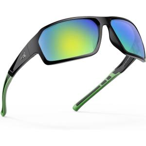 imageKastKing Chippewa Polarized Fishing Sunglasses UV400 Protection Full Wrap Frame Sports Cycling Sunglasses 10mm TAC LensesFgloss Black Frame  Brownchartruesse Mirror