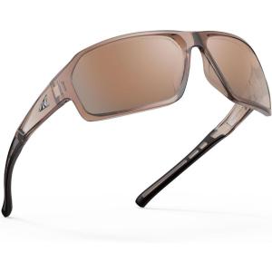 imageKastKing Chippewa Polarized Fishing Sunglasses UV400 Protection Full Wrap Frame Sports Cycling Sunglasses 10mm TAC LensesIgloss Clear Grey Frame  Brown Mirror