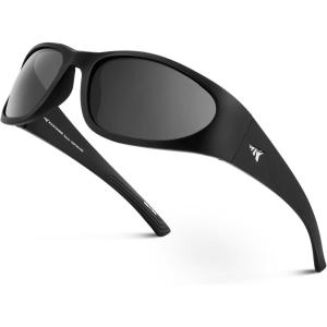 imageKastKing Raccoon Polarized Sport Sunglasses for Men and Women Wide Temple Wrap Ideal for Driving Fishing Cycling RunningFrame Matt Black Lens Smoke