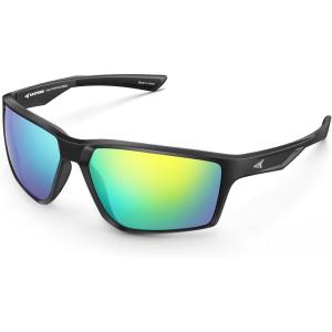 imageKastKing Osage Polarized Sport Sunglasses for Men and Women Ideal for Driving Fishing Cycling Running UV ProtectionFrame Black Lens Brown  Green Mirror