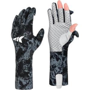 imageKastKing La Sal Pro Full Finger Fishing Gloves UPF 50 Sun Protection Gloves with Convertible Design Ultralight Microfiber UltraSoft Comfort FrostWeave Cooling Enhanced Grip Four Sizes OptionsBoulder Camo Obsidian