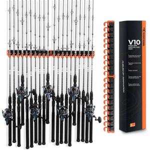 imageKastKing V10 Pivot Grip Fishing Rod HolderAdjustable SpaceSaving WallMounted Rod Holder 10 PolymerCoated Steel Hooks Expandable Storage System Holds 10 Rod ampamp Reel Combos 1 PackB Orange2 Pack
