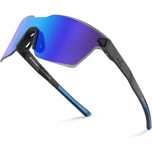 imageKastKing Tarkio Polarized Fishing Sunglasses Large Single PC Lenses Rimless Wrap Design UV400 Protection Sports SunglassesBmatte Black Frame  Smokecobalt Mirror