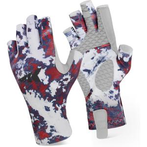 imageKastKing La Sal Fishing Gloves UPF50 Sun Gloves UV Protection Fingerless Gloves Men Women for Outdoor Kayaking Rowing Paddling Canoeing HuntingBoulder camo Patriot Fade
