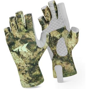 imageKastKing La Sal Fishing Gloves UPF50 Sun Gloves UV Protection Fingerless Gloves Men Women for Outdoor Kayaking Rowing Paddling Canoeing HuntingBoulder camo Tan