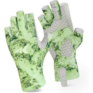 imageKastKing La Sal Fishing Gloves UPF50 Sun Gloves UV Protection Fingerless Gloves Men Women for Outdoor Kayaking Rowing Paddling Canoeing HuntingBoulder camo Mint