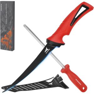 imageKastKing Intimidator Fillet Knife Set  G4116 German StainlessSteel Blades NonSlip Handle Includes Folding Fillet Board Fish Scaler RubberCoated Gloves Honing Rod and Durable Storage BagC 7 Fillet Knife and Sharpening Steel