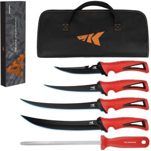 imageKastKing Intimidator Fillet Knife Set  G4116 German StainlessSteel Blades NonSlip Handle Includes Folding Fillet Board Fish Scaler RubberCoated Gloves Honing Rod and Durable Storage BagA Fillet Knives Kit