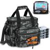 imageKastKing BaitSpace Fishing Tackle Bag With 4 Tackle Boxes ampamp Removable Bait Binder WaterResistant Tackle Storage Durable Fishing Gear Adjustable Shoulder StrapA Black Camo