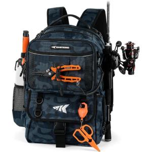 imageKastKing BaitSpace 50L Fishing Tackle Backpack with Removable Bait Binder2 Rod Holders Storage Fishing Gear and EquipmentE Blue Camowithout Tackle Box