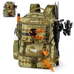 imageKastKing BaitSpace 50L Fishing Tackle Backpack with Removable Bait Binder2 Rod Holders Storage Fishing Gear and EquipmentF Khaki Camowithout Tackle Box