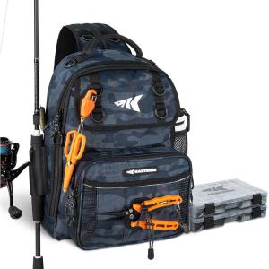 imageKastKing BaitSpace Fishing Sling Bag Fishing Backpack with Rod ampamp Beverage Holder Tackle Bag for Fishing GearF Blue Camo  Largewith 2 3600 tackle boxes