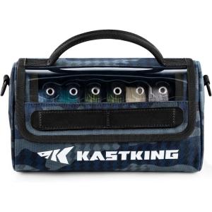 imageKastKing BaitSpace Line Management Bag Fishing Line Storage Bag with Water Resistant Nylon Clear View Window Removable Divider Tanglefree Leader Line HolderBlueLarge