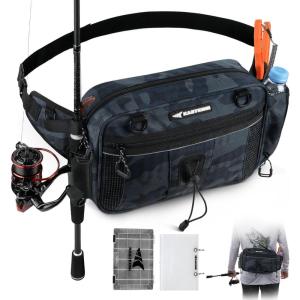 imageKastKing BaitSpace Waist Bag  Waterproof Tackle Storage Bag With Adjustable Belt Fishing Fanny Pack for Men Soft Bait Organizer 3600 Utility Box Rod Holder NylonBlue Camo