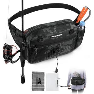imageKastKing BaitSpace Waist Bag  Waterproof Tackle Storage Bag With Adjustable Belt Fishing Fanny Pack for Men Soft Bait Organizer 3600 Utility Box Rod Holder NylonBlack Camo