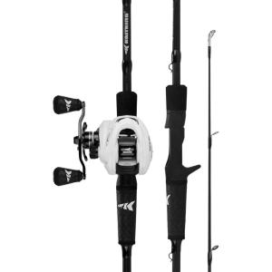 imageKastKing Crixus Fishing Rod and Reel Combo High Performance Spinning ampamp Baitcaster Combo IM6 Graphite 2Pc Blanks Zirconium Oxide Rings SuperPolymer Handle Lightweight Reel with Aluminum SpoolB Cast60 Medium Left Handed2pcs