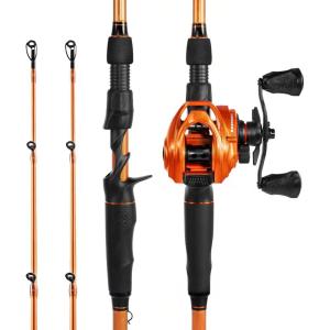 imageKastKing Lethal Blaze Twintip Fishing Rod and Reel Combo Spinning ampamp Baitcaster Combo Flame Pattern Design IM6 Graphite 2Pc Rod with Backup Tip Section StainlessSteel Guides EVA HandleCast610 Mhright Handed 2pcs Extra Tip