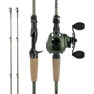 imageKastKing Spartacus II TwinTip Fishing Rod and Reel Combo Spinning ampamp Casting Combo Fishing Poles and Reels Combo KastFlex IM6 Graphite Blanks 2Piece Rods with Extra TipCast76 H Right Handed 2 Pcs Extra Tip