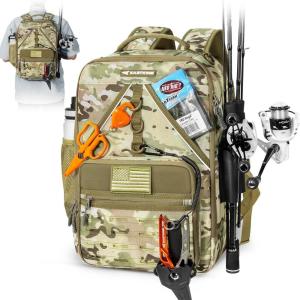 imageKastKing KarryAll KastMate Fishing Tackle BackpackWaterResistant Tackle Bag With 2 Rod HoldersFishing Gear and Equipment With Large Gear StorageBlack CamoD Khaki Camo
