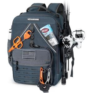imageKastKing KarryAll KastMate Fishing Tackle BackpackWaterResistant Tackle Bag With 2 Rod HoldersFishing Gear and Equipment With Large Gear StorageBlack CamoE Dark Gray